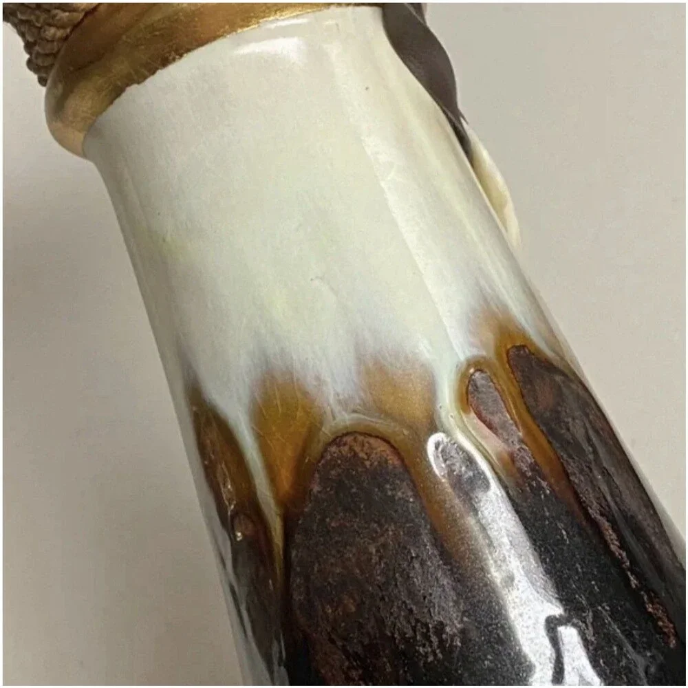 Art Pottery Candle Holder  Design Artisan Ceramics Brown and shell accented